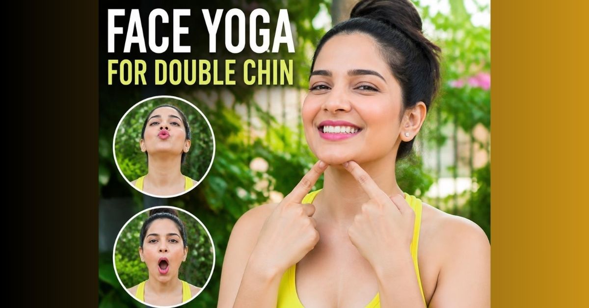 women doing face yoga for double chin